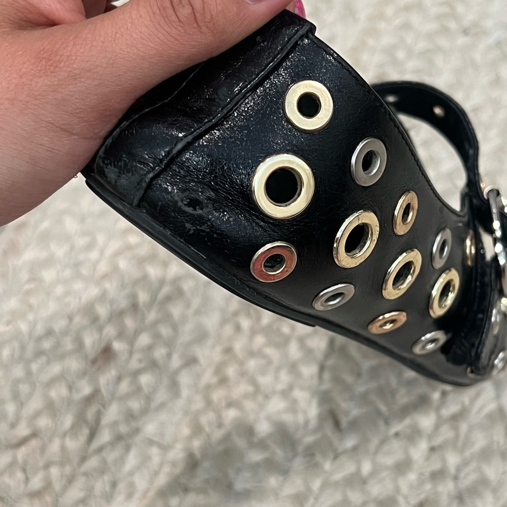 Jeffrey Campbell Black Grommet Mary Jane Flats - Leather Buckle Velcro Strap - Picture 5 of 6